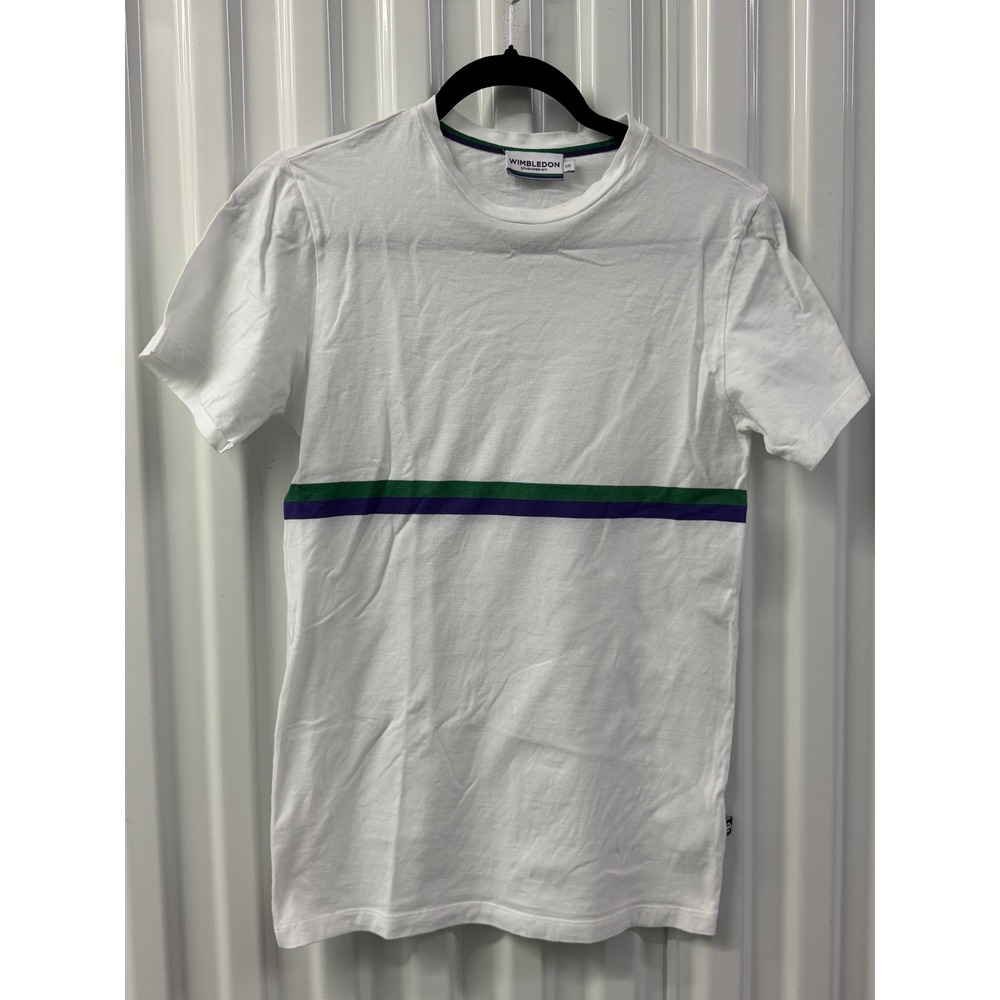 Wimbledon Graphic T-Shirt Mens XS White Good Vintage Cotton Striped Tennis Tee